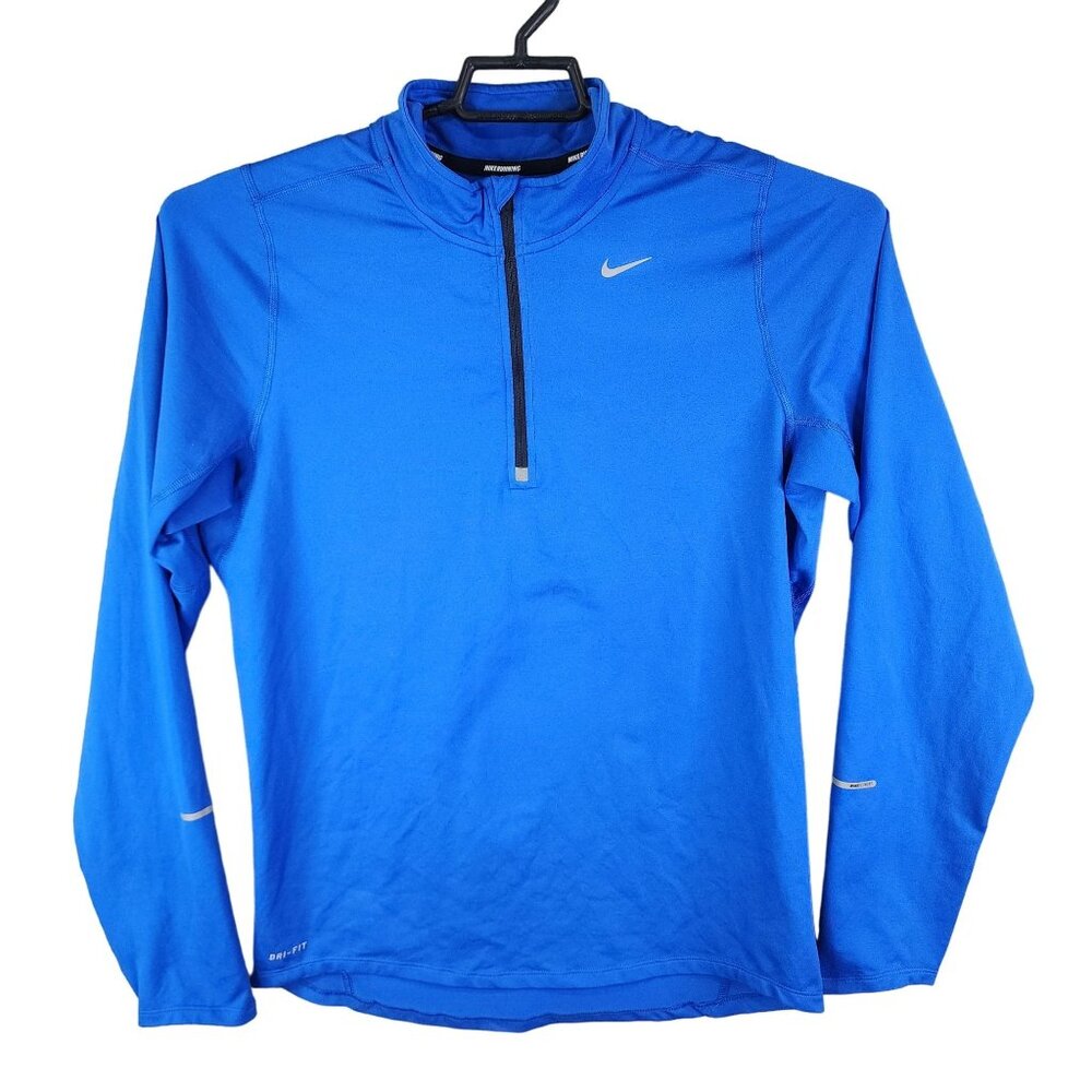 Mens Blue Nike Element Dri-Fit Polo Shirt 1/2 Zip Running Pullover Long Sleeve S